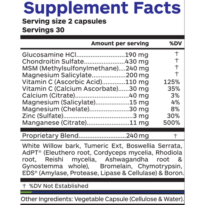 Arthro Joint Complex 60 Capsules by Professional Botanicals supplement facts label