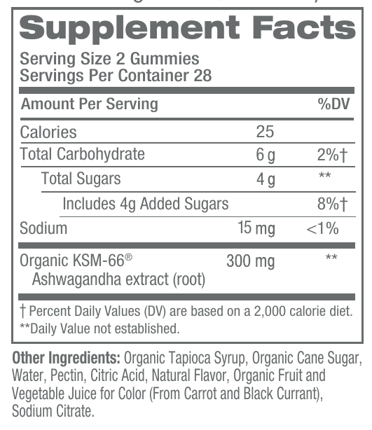 Ashwagandha Gummies 56 Gummies by Himalaya Wellness supplement facts label

