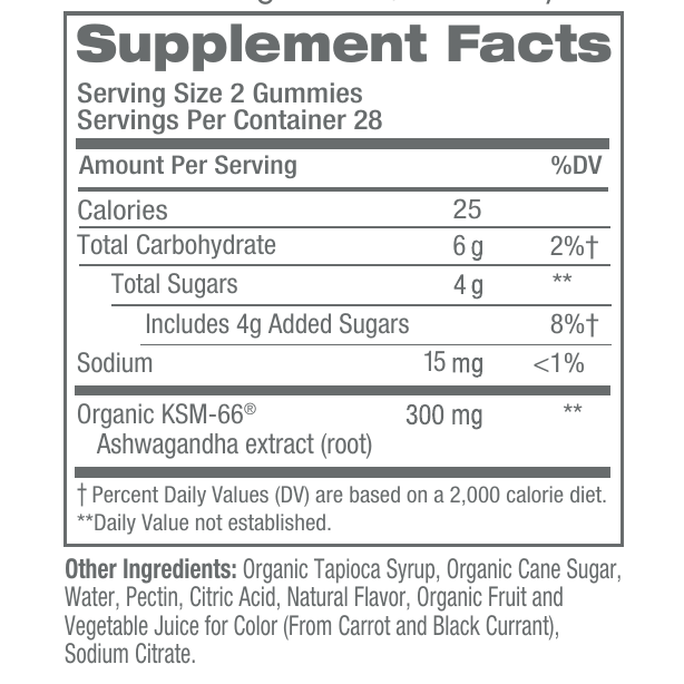 Ashwagandha Gummies 56 Gummies by Himalaya Wellness supplement facts label

