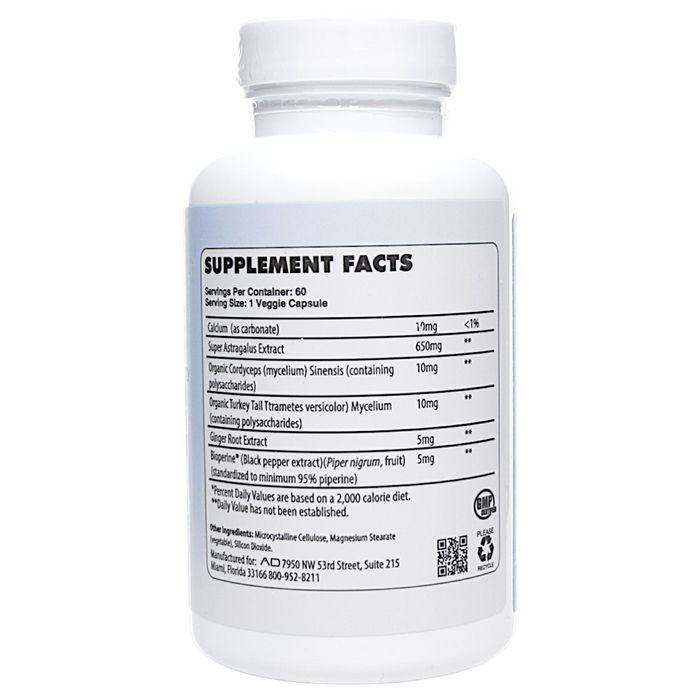 Project AD's Astragalus 60 capsules supplement facts label