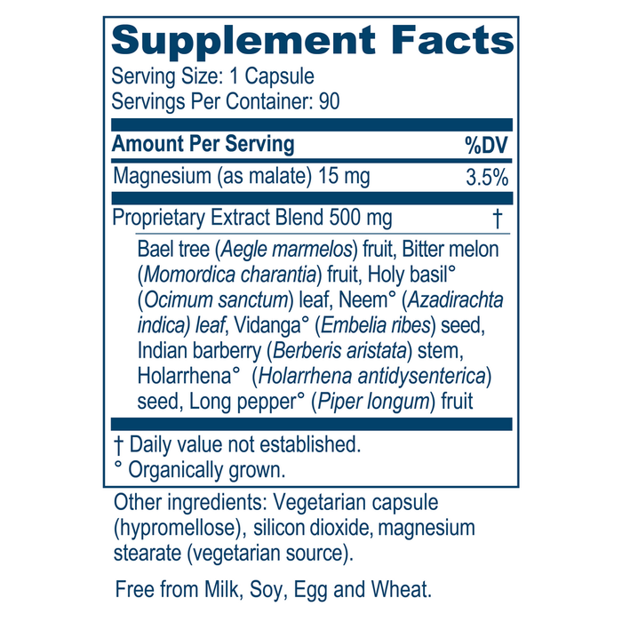 Supplement facts label with detailed ingredient list on a white background
