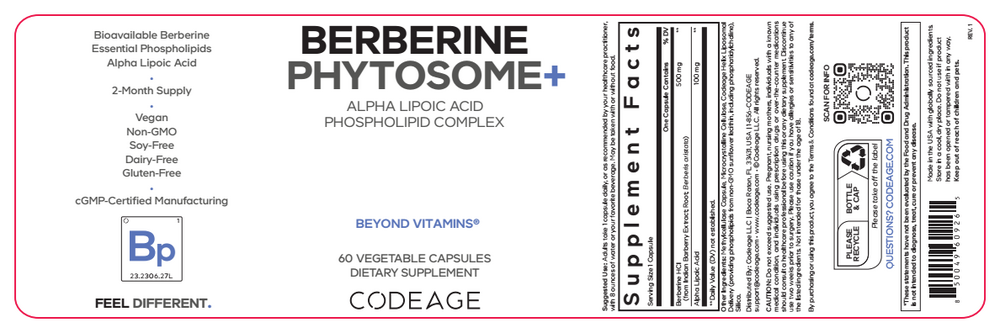 Berberine Phytosome+ 60 Capsules by CodeAge information label

