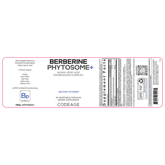 Berberine Phytosome+ 60 Capsules by CodeAge information label


