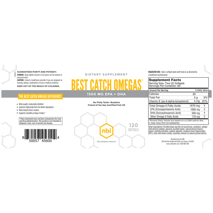 Best Catch Omegas 120 Softgels by NBI label