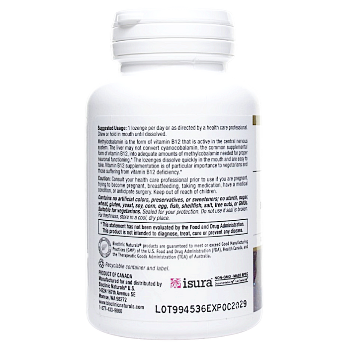 Bioclinic Naturals' B12 Methylcobalamin 60 lozenges Suggested Use