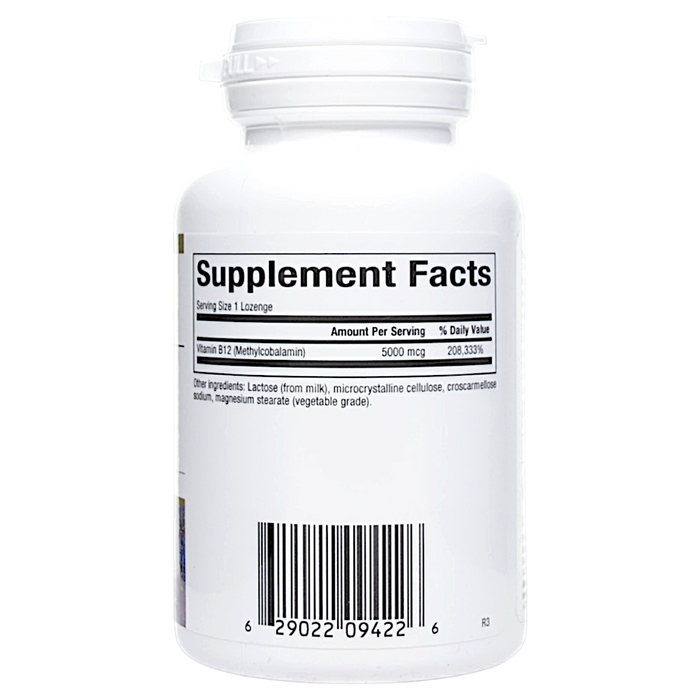 Bioclinic Naturals' B12 Methylcobalamin 60 lozenges Supplement Facts
