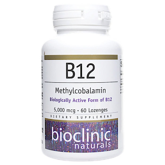 Bottle of Bioclinic Naturals' B12 Methylcobalamin 60 lozenges