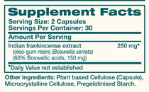 Boswellia 60 Capsules by Himalaya Wellness supplement facts label
