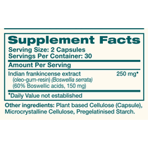 Boswellia 60 Capsules by Himalaya Wellness supplement facts label
