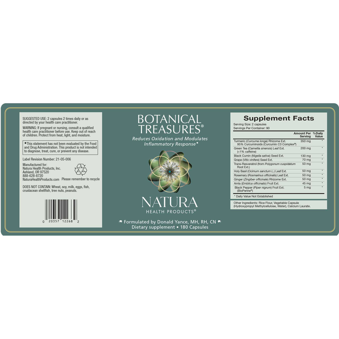 Botanical Treasures® by Natura Health Products Supplement Facts Label