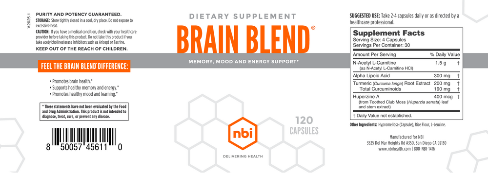 Brain Blend 120 Capsules by NBI label