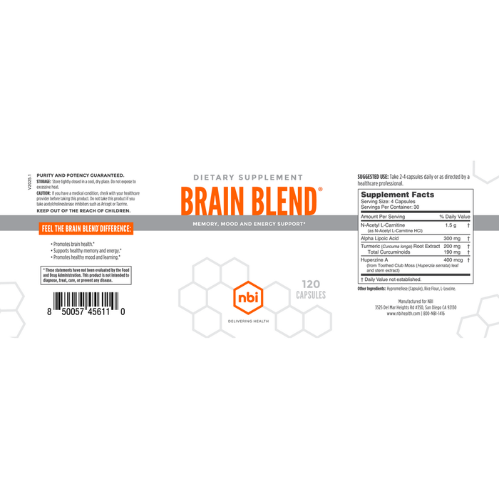 Brain Blend 120 Capsules by NBI label