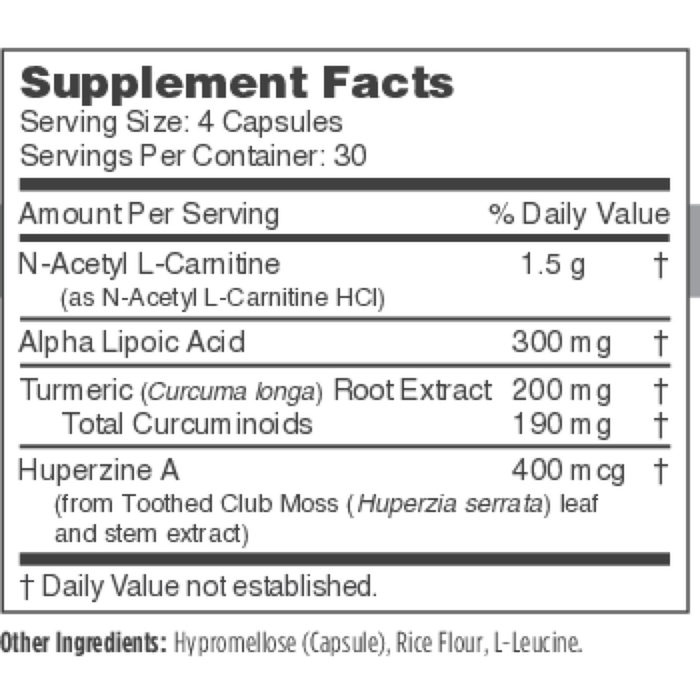Brain Blend 120 Capsules by NBI supplement facts label 