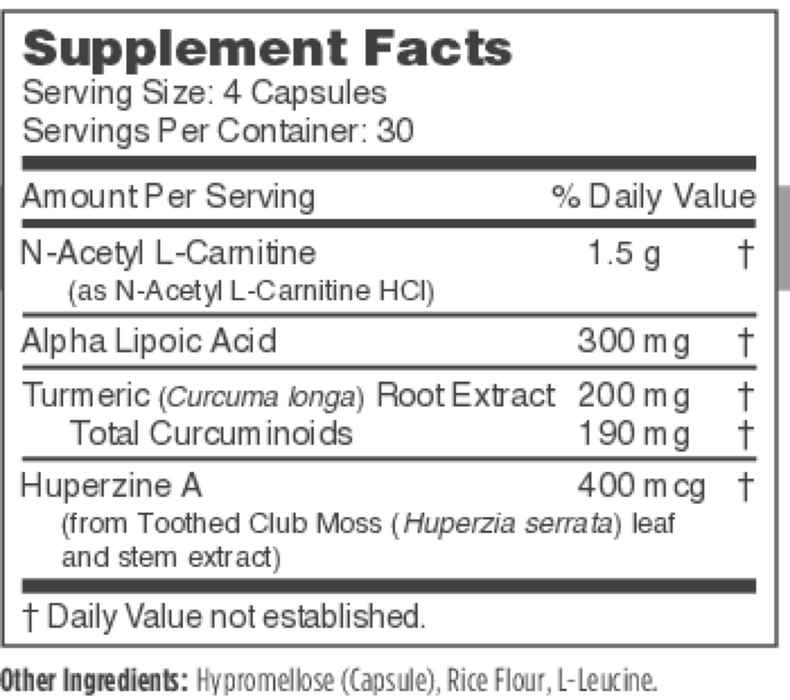 Brain Blend 120 Capsules by NBI supplement facts label 