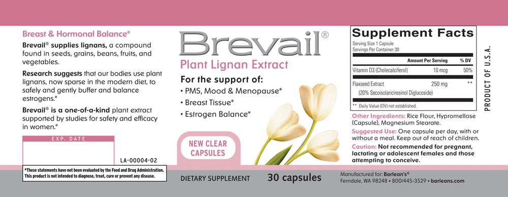 Brevail 30 Capsules by Barlean's Organic Oils Label