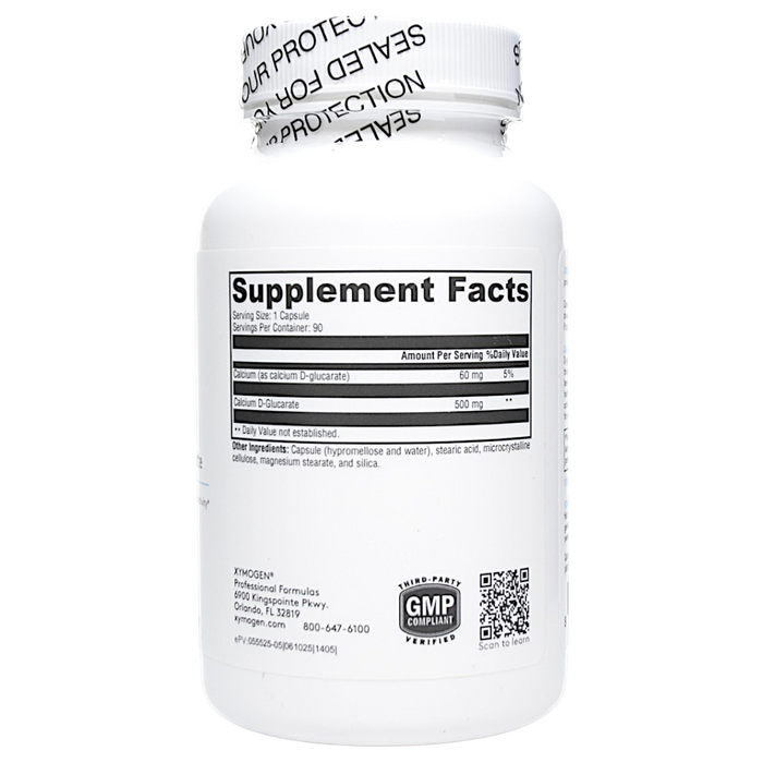 Xymogen's Calcium D-Glucarate 90 Capsules supplement facts label