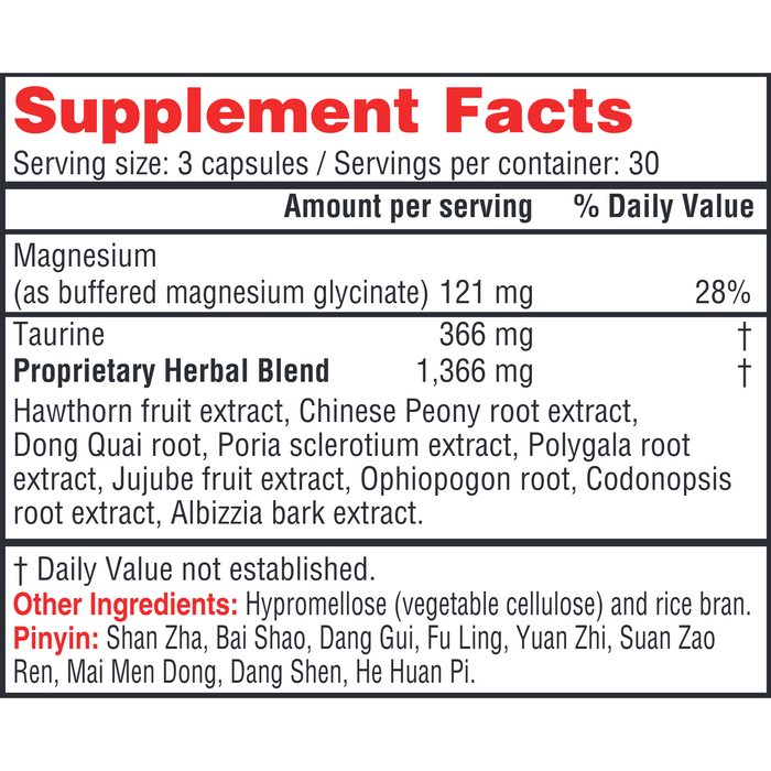 Supplement facts label with detailed ingredient list on a white background