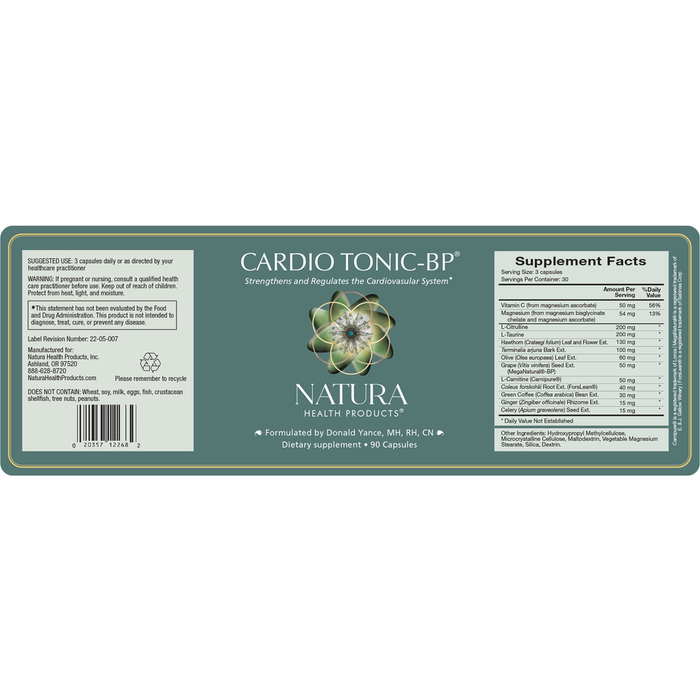 Cardio Tonic-BP™ by Natura Health Products Supplement Facts Label