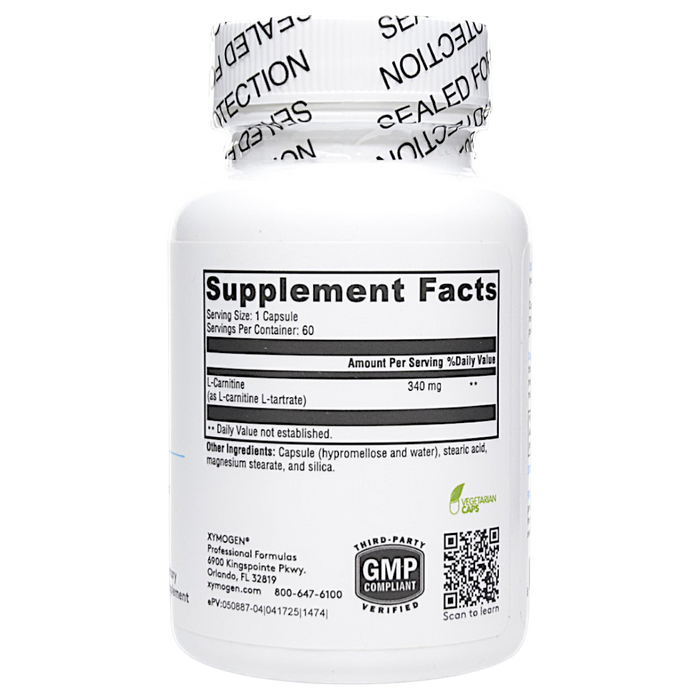 Xymogen's CarniteX 340 mg 60 Capsules supplement facts label