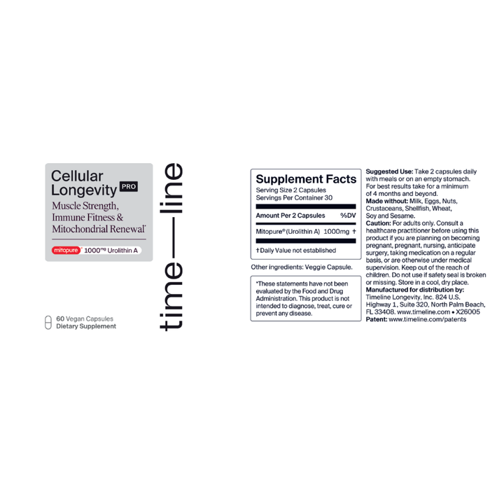 Cellular Longevity PRO 60 Capsules by Timeline  information label 
