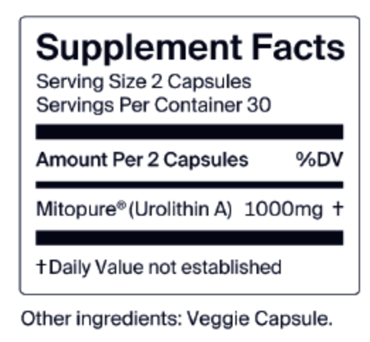 Cellular Longevity PRO 60 Capsules by Timeline supplement facts label
 
