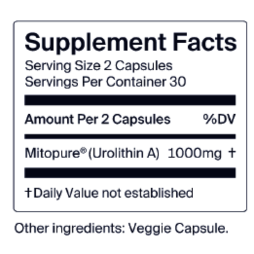 Cellular Longevity PRO 60 Capsules by Timeline supplement facts label
 
