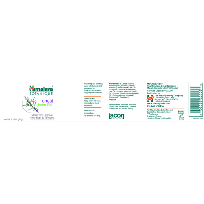 Chest Balm P.M. 50 Grams by Himalaya Wellness information label 
 