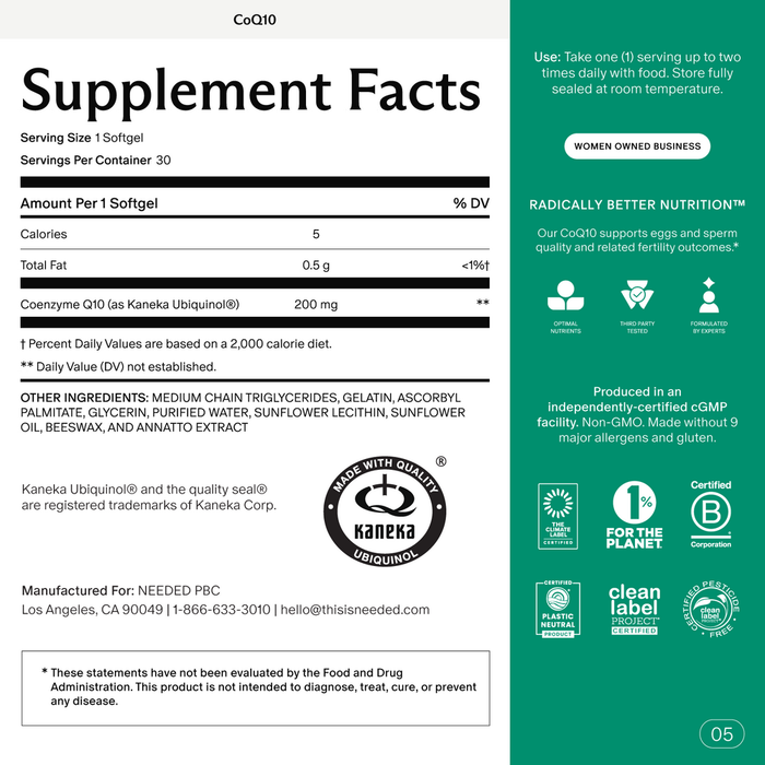 CoQ10 200 mg 30 softgels by Needed