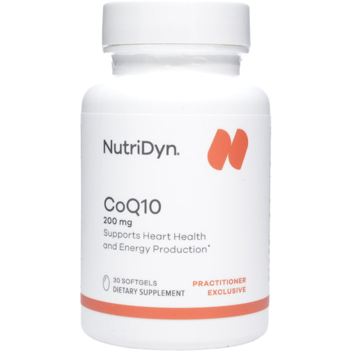 NutriDyn CoQ10 supplement bottle on a white background