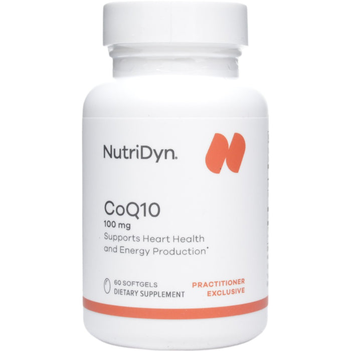 NutriDyn CoQ10 supplement bottle on a white background