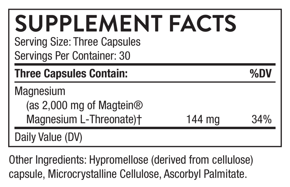 Thorne's Cognitive Vitality 90 capsules supplement facts label