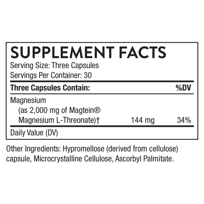 Thorne's Cognitive Vitality 90 capsules supplement facts label