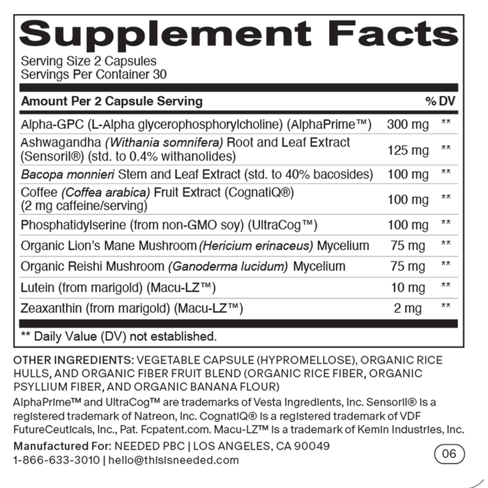 Cognitive Support 60 capsules by Needed