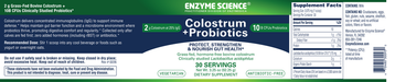 Colostrum + Probiotics Powder Unflavored 30 Servings by Enzymedica information label