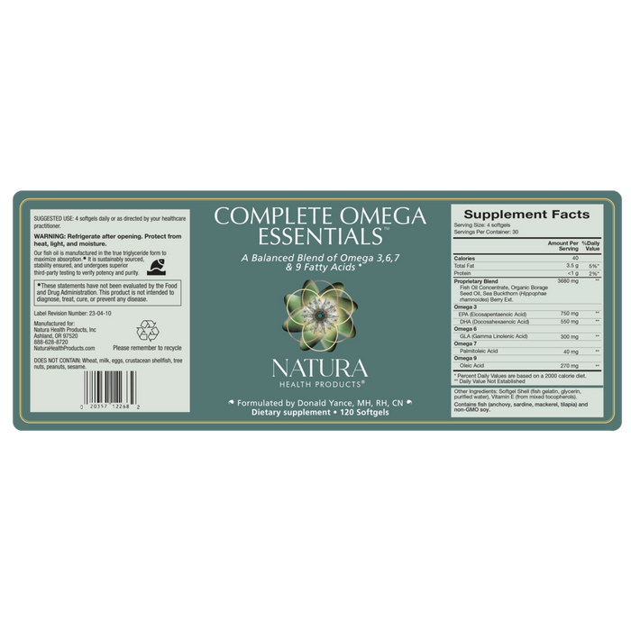 Complete Omega Essentials™ by Natura Health Products recommendations label