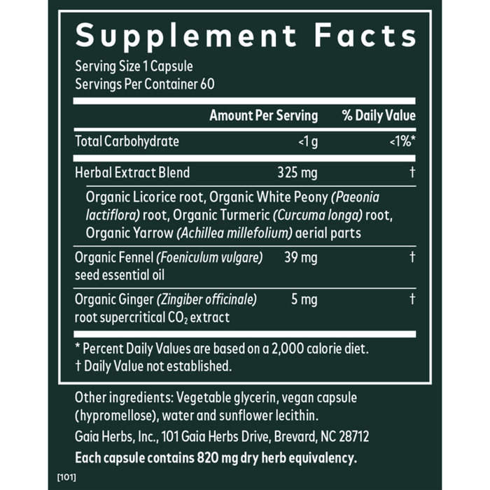 Cramp Relief Period 60 Capsules by Gaia Herbs Supplement facts