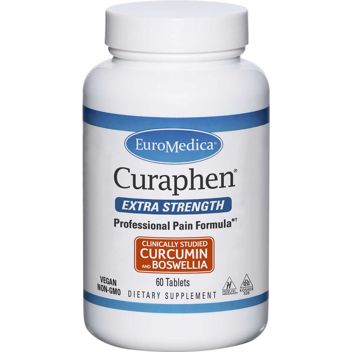 EuroMedica Curaphen Extra Strength dietary supplement bottle on a white background