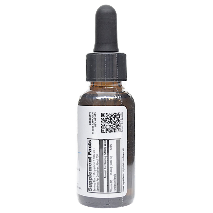 Xymogen's D3 Liquid 1 fluid ounce supplement facts label