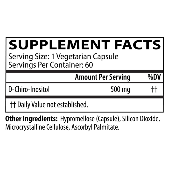 DCI 500mg (D-Chiro-Inositol) 60 Capsules by Neurobiologix Supplement Facts Label