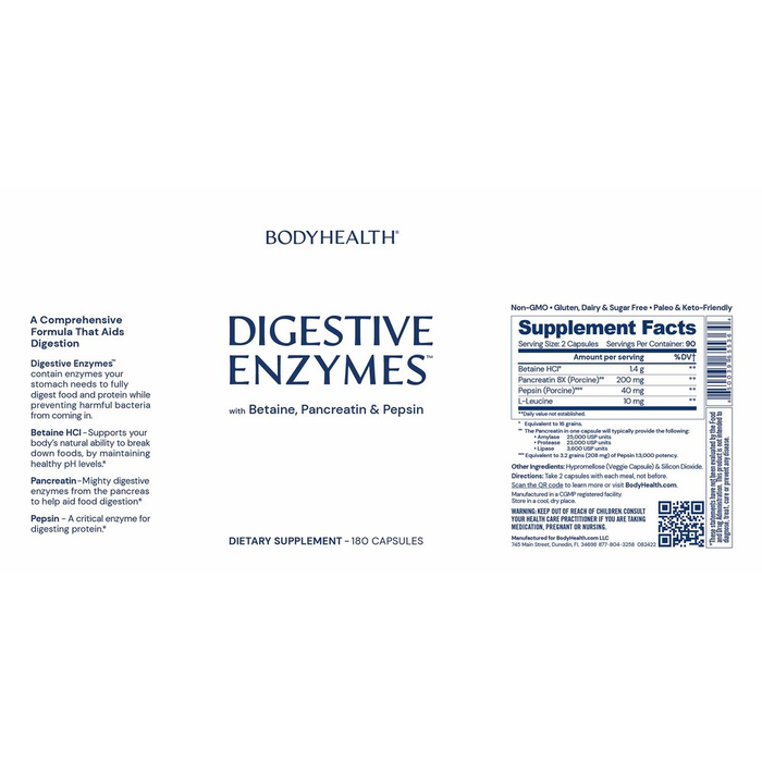 Digestive Enzymes by BodyHealth Supplement Facts Description