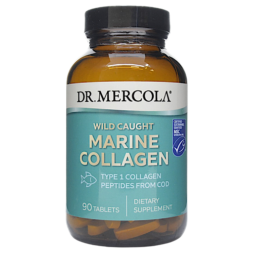 Bottle of Dr. Mercola's Marine Collagen 90 tablets