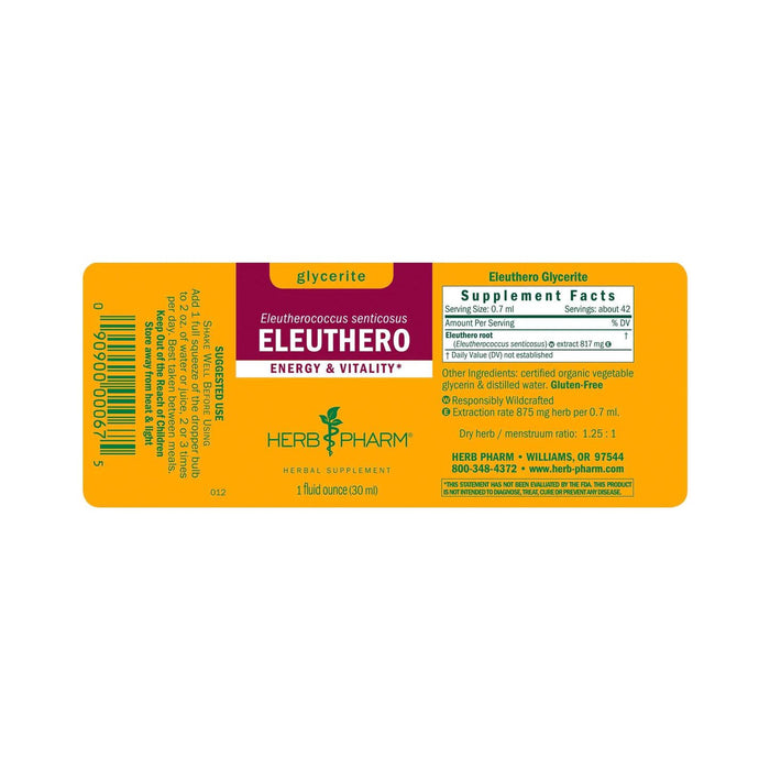 Eleuthero Glycerite Supplement Facts Label