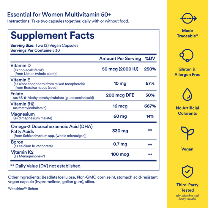 Essential for Women Postnatal Multivitamin 60 Capsules by Ritual supplement facts label
