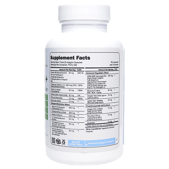 Project AD's Estro Pro+ 90 capsules supplement facts label