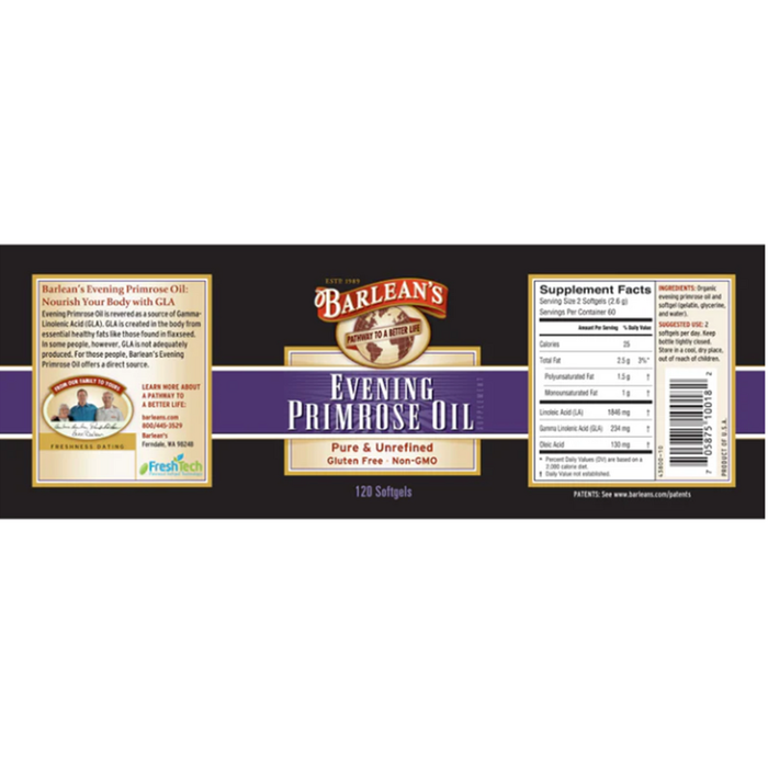 Evening Primrose Oil 120 Softgels by Barlean's Organic Oils label