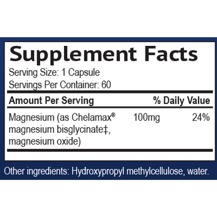 Smidge Evening Magnesium 60 capsules bottle —  Supplement Facts magnesium bisglycinate complex for sleep and muscle recovery