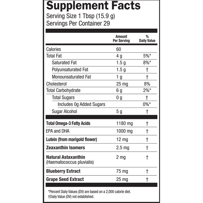 Eye Remedy Tangerine Swirl 16 fl oz by Barlean's Organic Oils supplement facts label