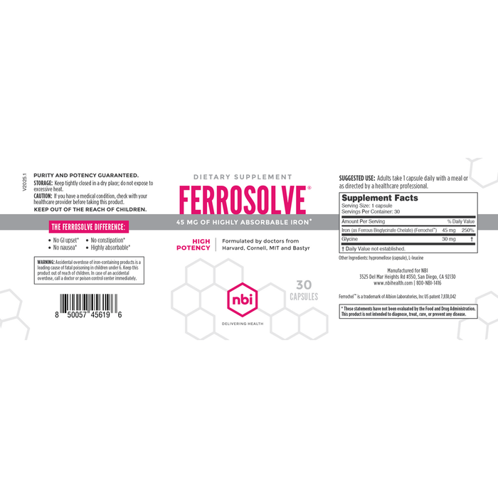 Ferrosolve 30 Capsules by NBI Label