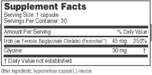 Ferrosolve 30 Capsules by NBI Supplement Facts Label
