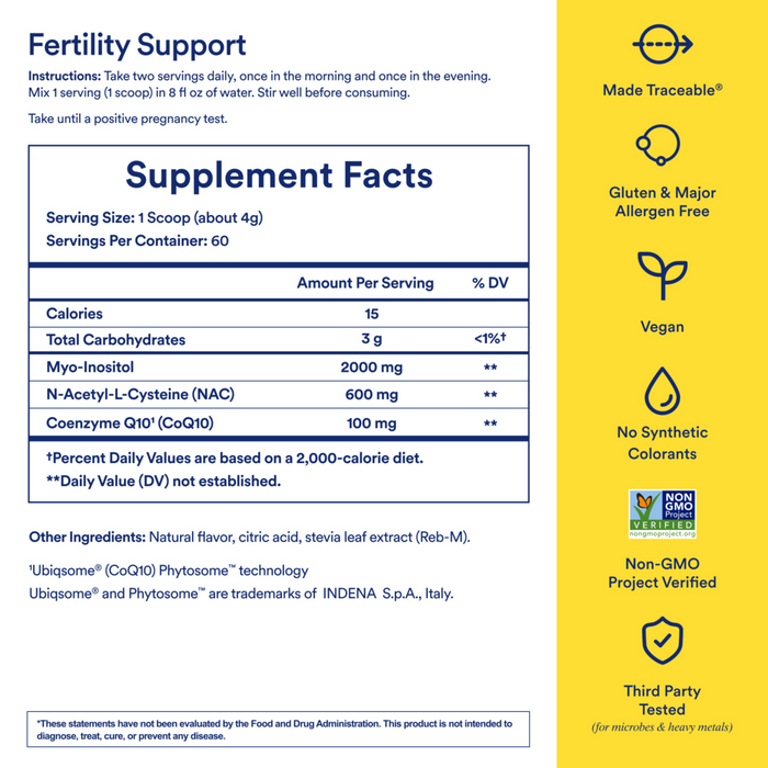 Fertility Support 60 Servings by Ritual supplement facts label

